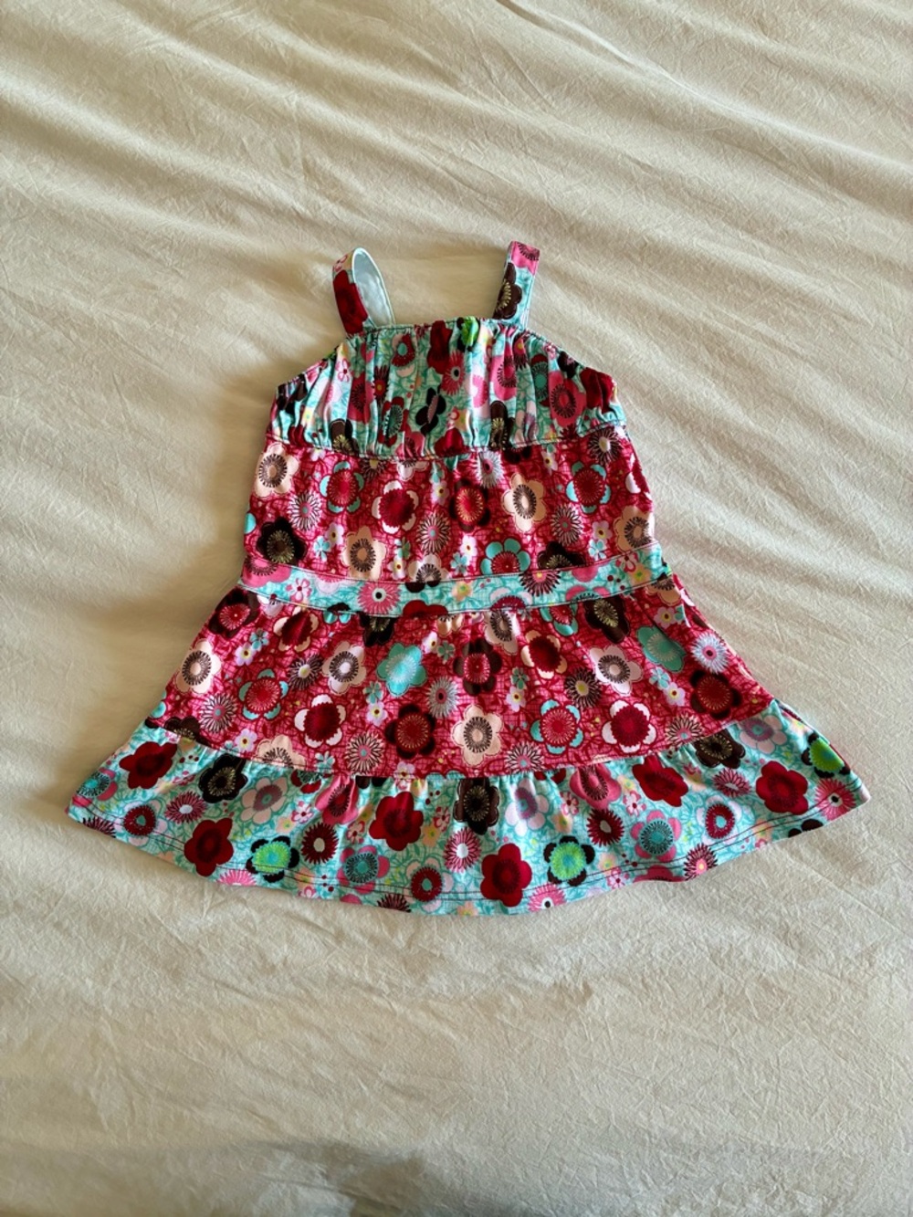 Hanna Andersson Pink and Aqua Floral Dress EUC